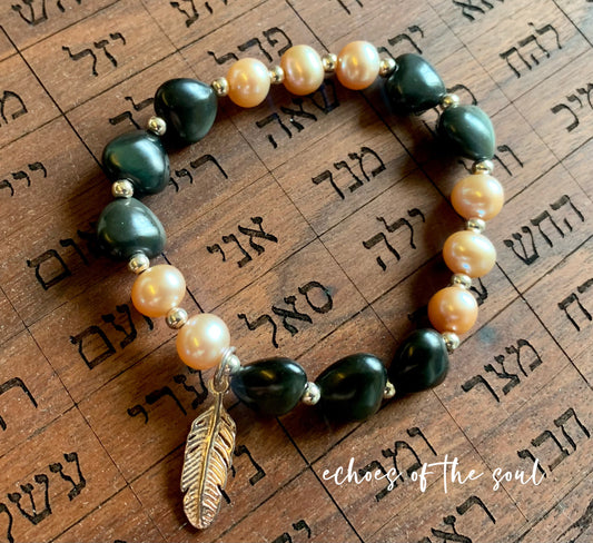 黑白配珍珠黑曜石手串